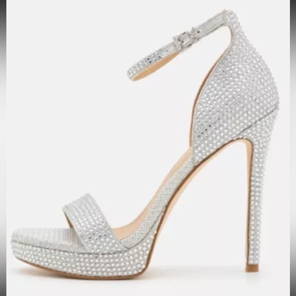 MICHAEL MICHAEL KORS Jordyn Embellished Glitter Chain Mesh Platform Sandal 9.5 - Picture 1 of 13